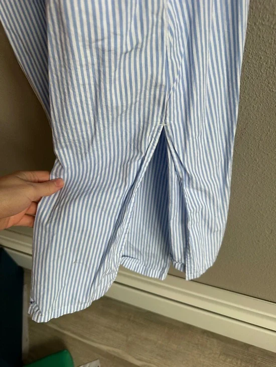 J. Crew Paloma Blue Pinstripe Smocked Maxi Dress Large - Picture 6 of 13